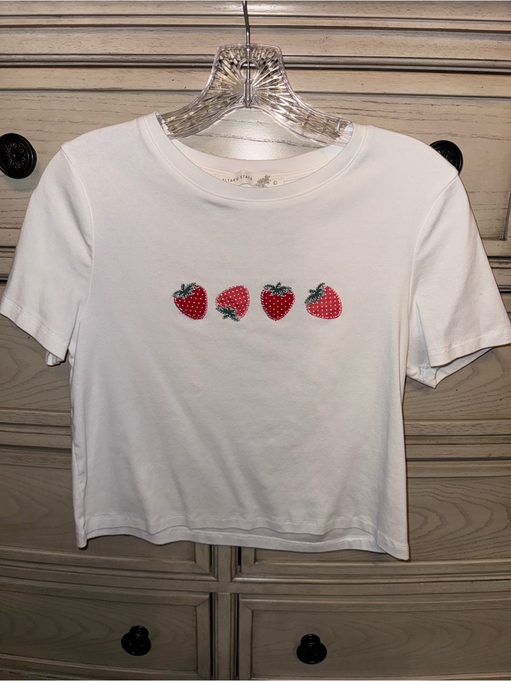 Altar'd State White Short-Sleeve Tee with Red Strawberry Row